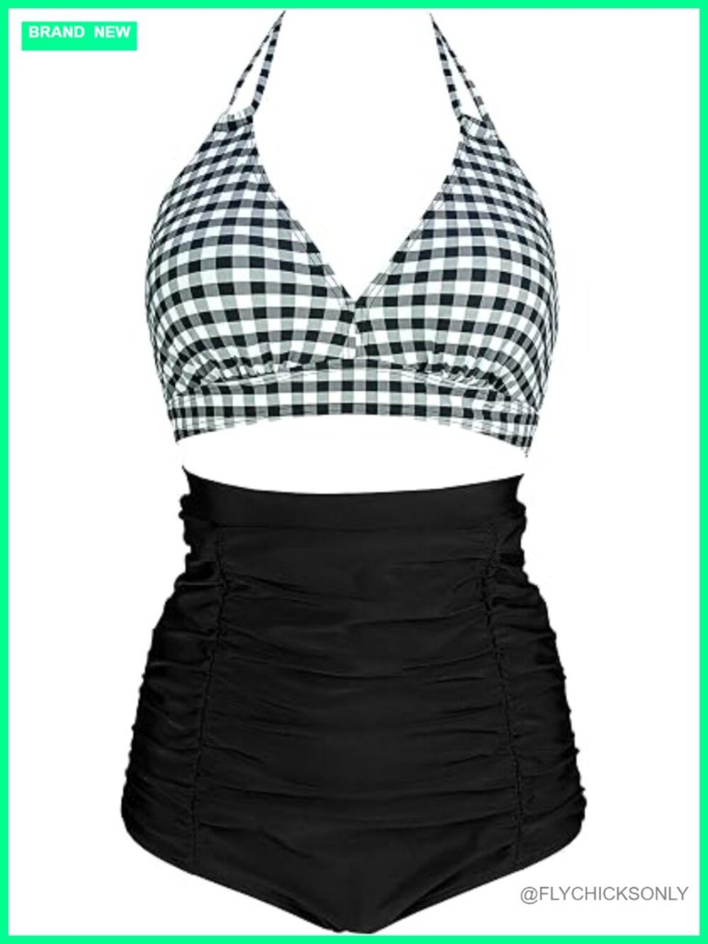 V-Neck Halter High Waist Bikini Set with Built-in Bra Cups